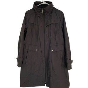 Cole Haan Womens XL Black Trench Rain Wind Coat Tuck Away Hood RJ10620